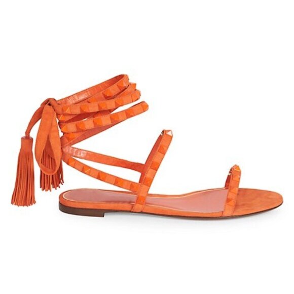 Valentino Shoes - Valentino Rockstud Studded Suede Ankle Tie Flat Gladiator Sandals Shoes